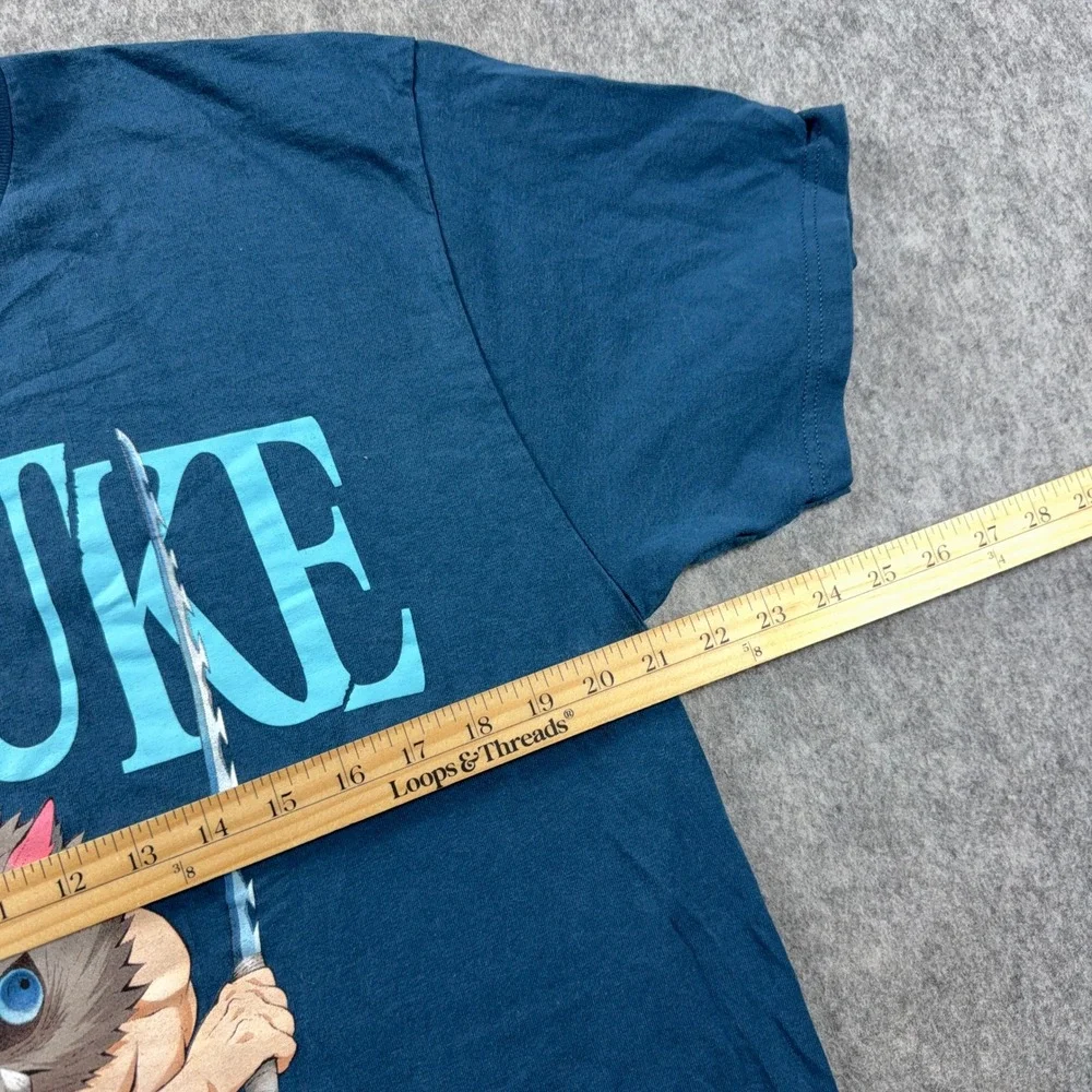 BoxLunch Demon Slayer Inosuke Mens Graphic T-Shirt L  Beast Breathing  Teal Blue